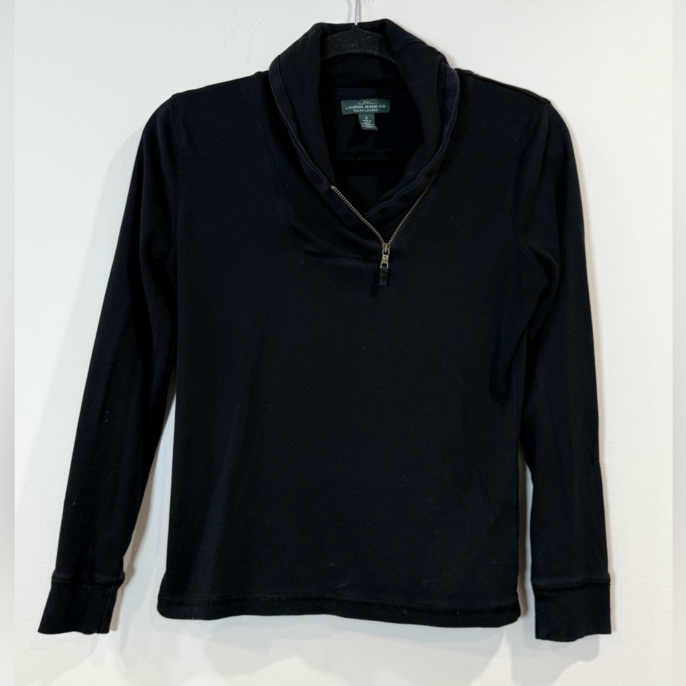 🔥Lauren Ralph Lauren Black Quarter-Zip Shawl Collar Top Size S Used Condition 🔥